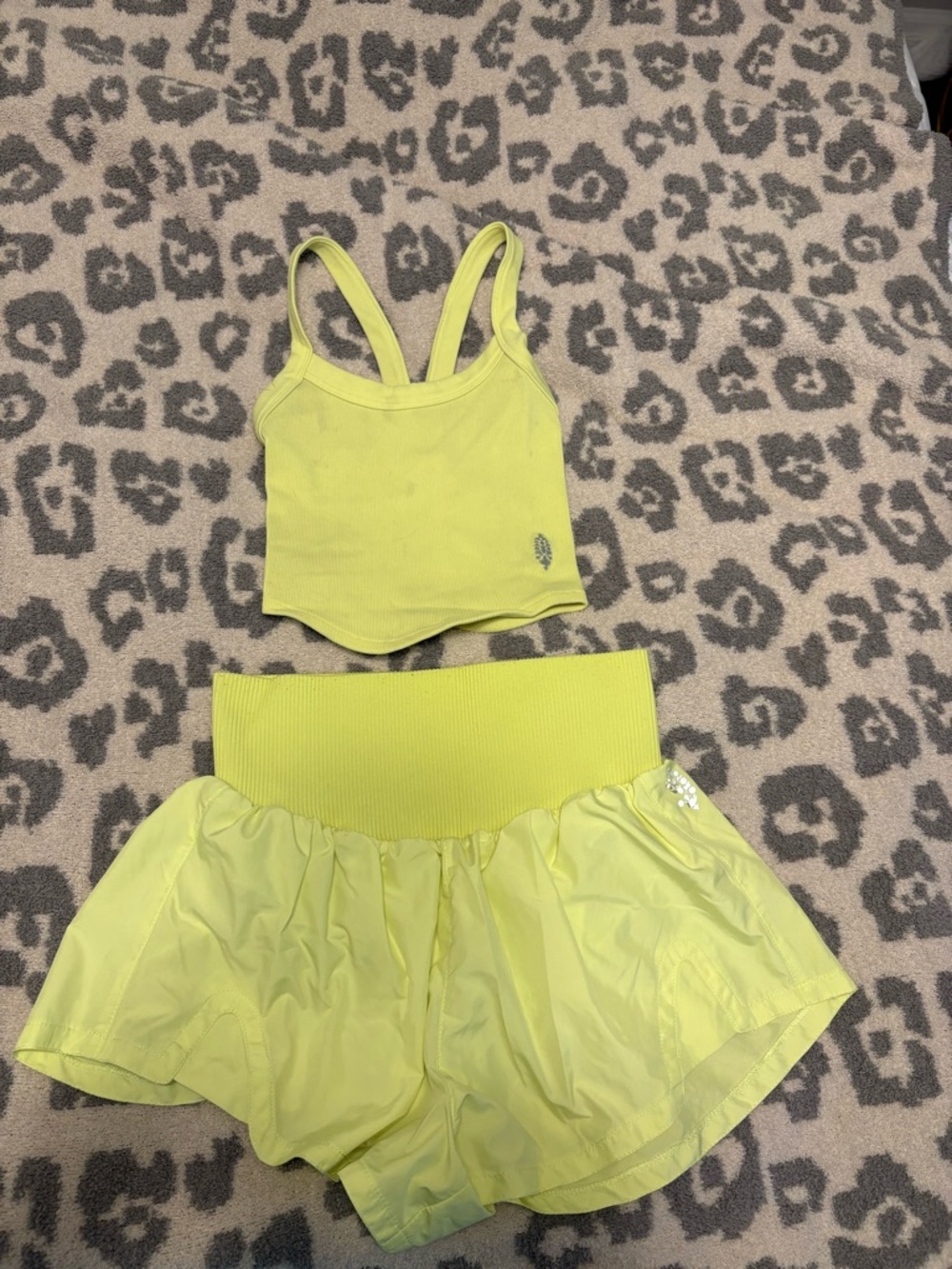 FP Movement by Free People Neon Yellow Athletic Shorts and Crop Tank Set